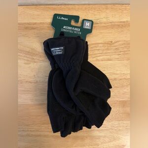 NWT- L.L. Bean Black Access Fleece Convertible Gloves